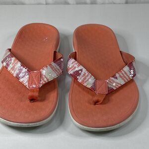 Vionic Orthaheel Tide Sandals Women 8 Orange Sequin Thong Flip Flop Comfort Arch